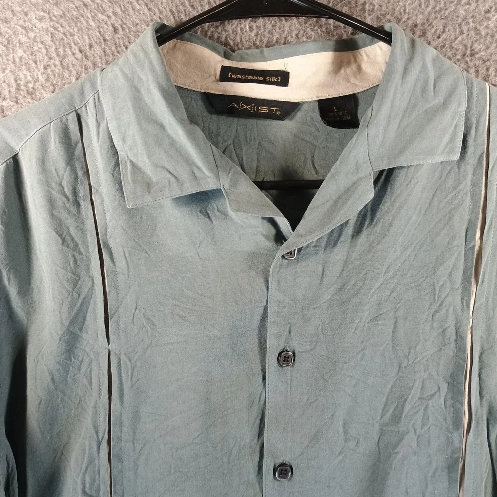 Lot of 2 Axist 100% Silk Button Up Shirts Mens L Short Sleeve Bowling Washable